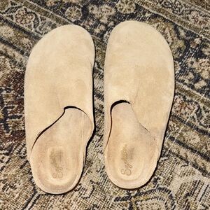 Tan Suede Footbed Clogs